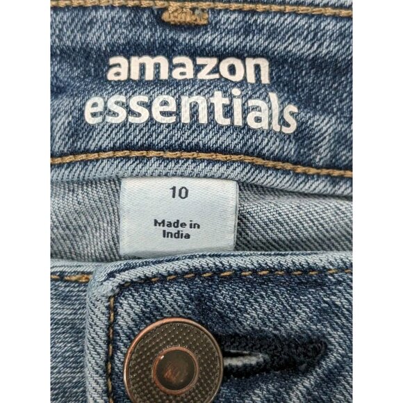 Amazon Essentials Womens 10 Blue Mid Rise Cuffed Denim Jean Shorts Whiskered - Picture 11 of 13